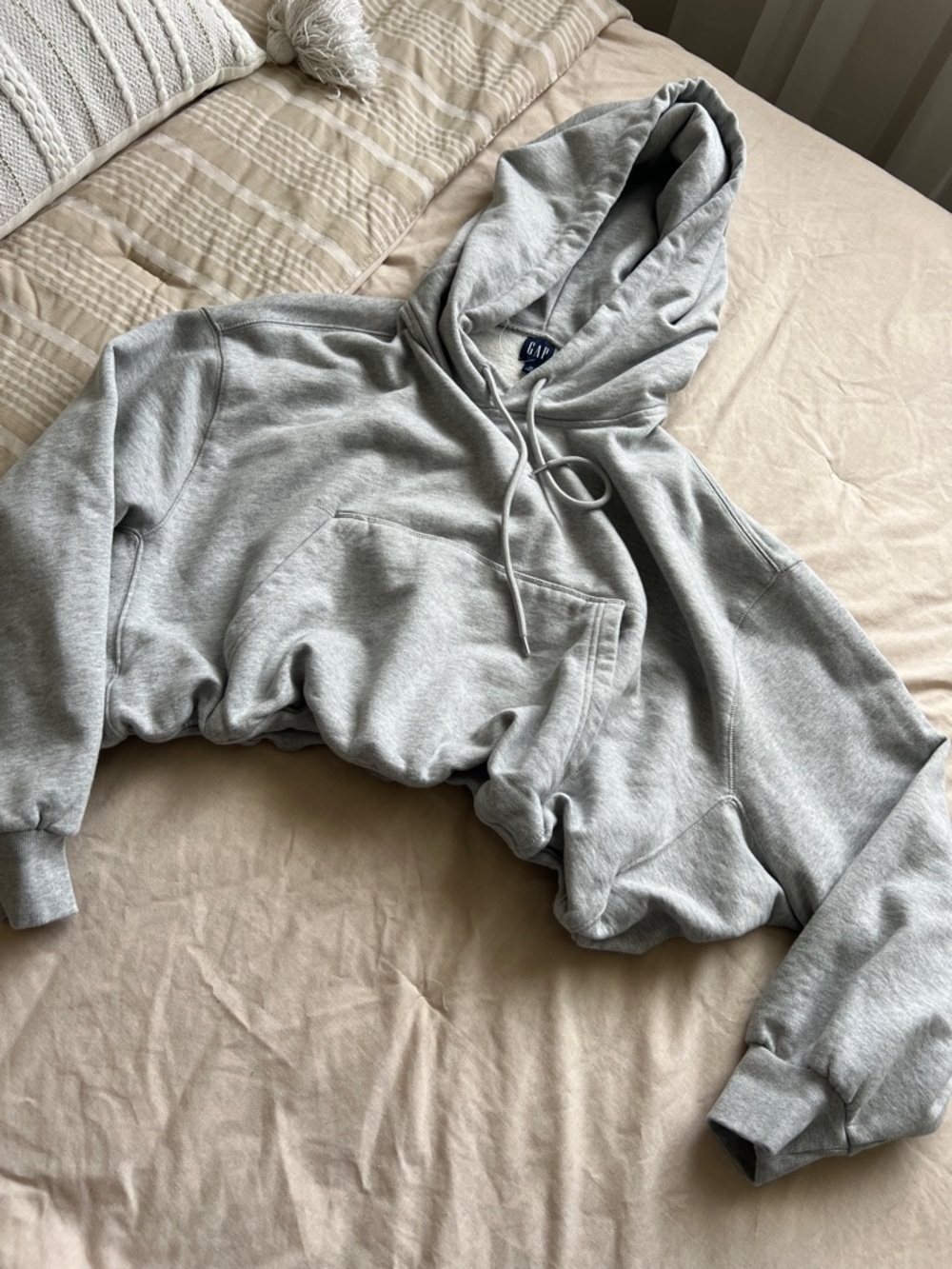GAP Heather Gray Cropped Hooded Sweatshirt